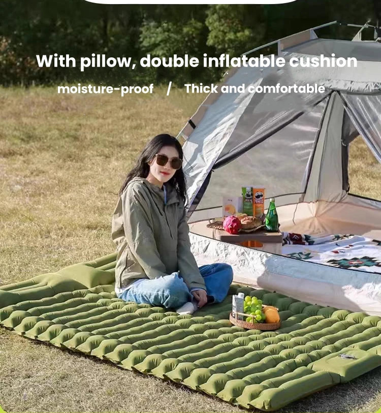 Inflatable Mattress with Built-in Pillow Pump 200x140cm Outdoor Sleeping Bed Vehicle Inflatable Cushion for Car Camping Air Mat