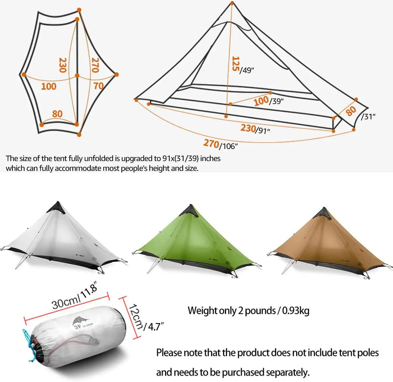 3F UL Gear Lanshan1 Ultralight Tent 3/4 Season Portable Backpacking Tent for 1p Double Layer Tent for Camping, Climbing, Hiking