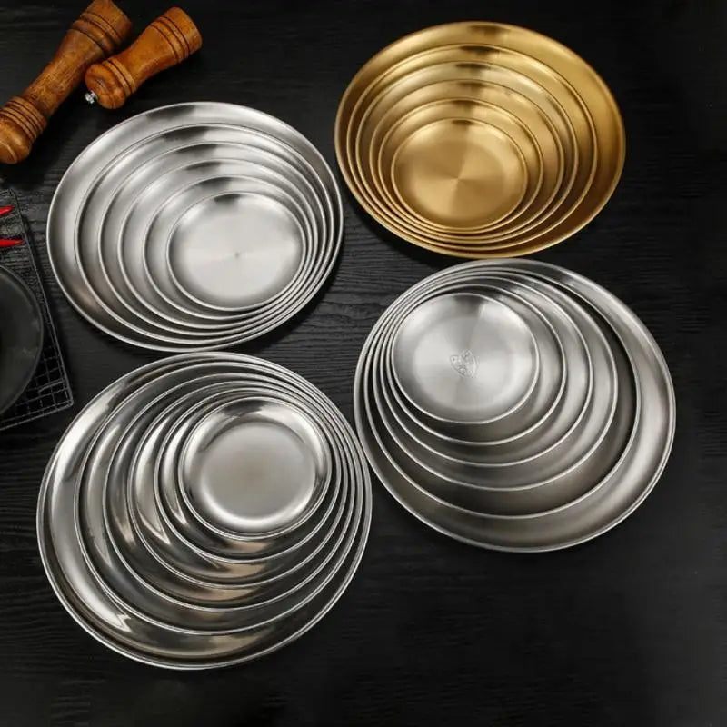 14-30CM Camping Plate Stainless Steel Tableware Food Container Picnic Dish Cook Utensils Outdoor Tableware Cooking Supplies